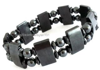 Black Hematite Wide Beaded Magnetic Bracelet Mens Teens
