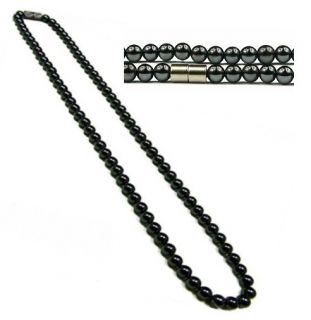 Mens Hematite Round Beaded Magnetic Necklace 18