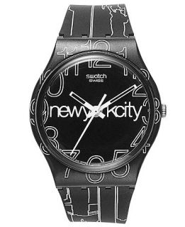 Swatch Watch, Unisex Swiss Lines in the Sky Black Printed Silicone