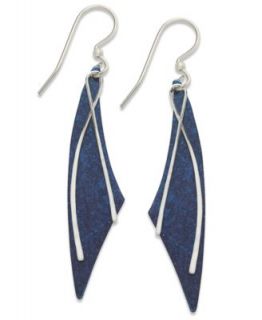 Jody Coyote Sterling Silver Earrings, Blue Patina Long Shard Curved