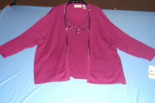 Plus Size 3X Sweater with Attached Inset Bead Detail Merlot