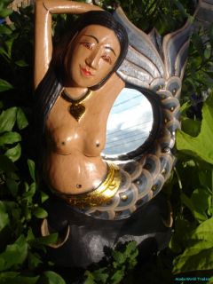 Mermaid Sea Goddess Sirens Mirror Hand Carved Wood Balinese Wall Folk