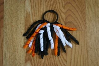 Metallic Orange Pom Poms Halloween Korker Ponytail Holder Hairbow