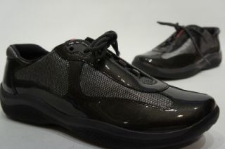 Prada Americas Cup Metallic Gray Patent Lace Up Sneakers Shoes 41 11 $