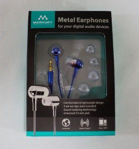 Merkury Blue Metallic Earphones Earbud Headphones for iPod iPhone MP3