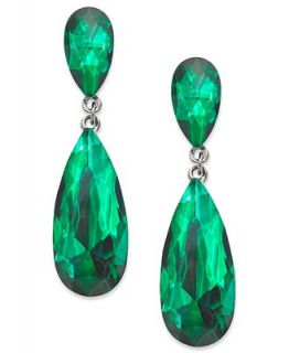 Style&co. Earrings, Hematite Tone Green Stone Drop Earrings
