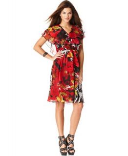 M60 Miss Sixty Dress, Short Sleeve Ruffled Floral Printed