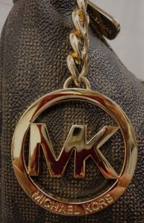 Authentic Michael Medium Erin Brown MK Logo PVC Shoulder Tote Handbag