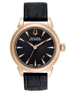 Bulova Accutron Watch, Mens Swiss Automatic Gemini Black Leather