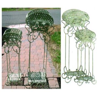 Set of 2 Victorian Plant Stands Iron Mint Green