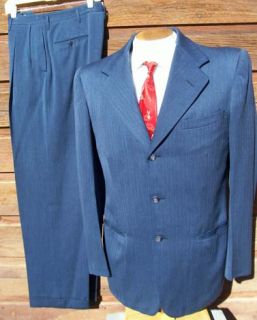 Beautiful 1940s Suit 3 Button Gabardine Navy Suit 40L 32x32 Alterable