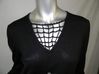 Michael Simon Event Silk Blend Black Spider Web Knit Top Sz M