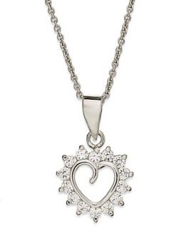 Brilliant Sterling Silver Necklace, Cubic Zirconia Heart Pendant (3