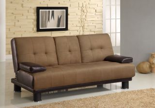 Two Tone Finish Microfiber Brown Vinyl Sofa Bed Couch