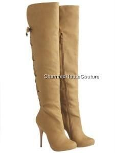 Michael Antonio Tan Lace Up Cutout Over The Knee Boots