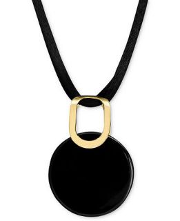 14k Gold Necklace, Onyx Disc Pendant and Silk Cord   Necklaces