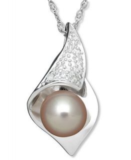 Sterling Silver Necklace, Pink Cultured Freshwater Pearl and Diamond
