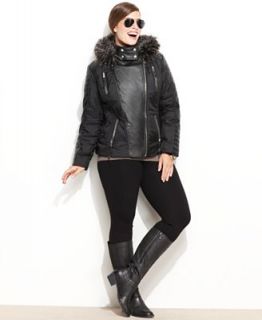 MICHAEL Michael Kors Plus Size Jacket, Faux Fur Hood Faux Leather