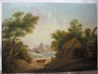 LOVELY ENGLISH SIGNED H MILBURN 1819 OIL on BOARD, LANDSCAPE, COWS