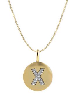 14k Gold Necklace, Diamond Accent Letter X Disk Pendant   Necklaces