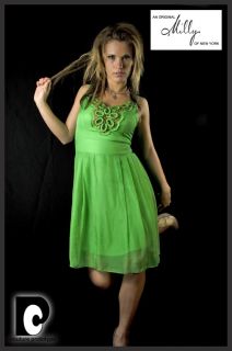 Milly of New York Green Jeweled Summer Dress Sz 0