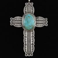 and turquoise cross pendant by famous Navajo artisan Tom Ahast een
