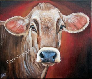 Swiss Jersey Cow Calf Farm Primitive Dairy Fine Art Painting