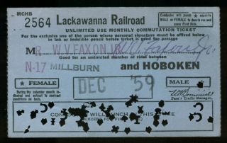 Lackawanna Railroad Millburn Hoboken NJ Monthly Ticket 12 1959