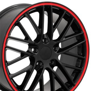 18 Corvette C6 ZR1 Black Red Lip Wheels Set of 4 Rims Fits Chevrolet