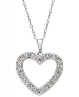 Diamond Necklace, Sterling Silver Diamond Open Heart Pendant (1/10 ct