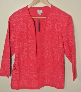 Chicos Pink Eyelet Bloom Mims 3 4 Jacket in Vivacious 2