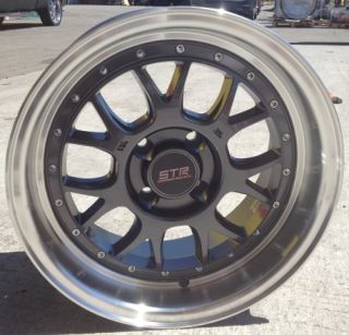 15 inch STR502B Black Mach Rims and Tires 4x100 Accord Civic Fit