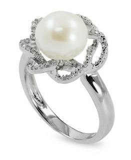Sterling Silver Ring, Cultured Freshwater Pearl and Diamond (1/10 ct