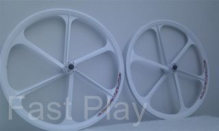 Composite Mag Wheels Pair 6 Spoke Disc Brake Rim Black White