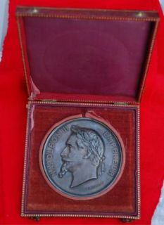 1868 French Huge Silver Napoleon prize Medal w/ Oringal Box by H