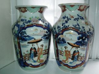 Large Antique Japanese Imari Porcelain Vases Hichozan Early Fukagawa