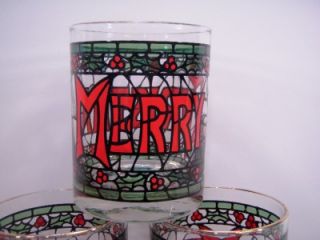 Cera Glass Merry Christmas Holly Stained Glass Double Old Fashioned