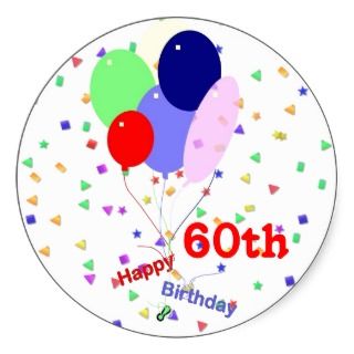 Colorful Happy 60th Birthday Balloons Stickers