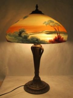 Beautiful Pittsburgh Style Reverse Painted Scenic Lamp