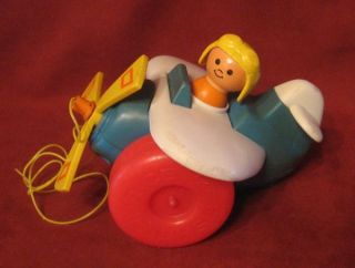 Vintage Fisher Price Propeller Airplane Plane Pull Toy 1980 Made USA