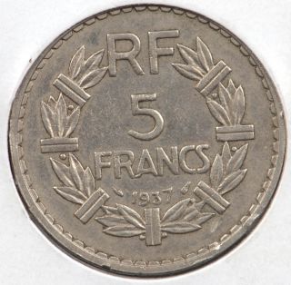RARE 1937 France 5 Francs Coin Extremely Fine