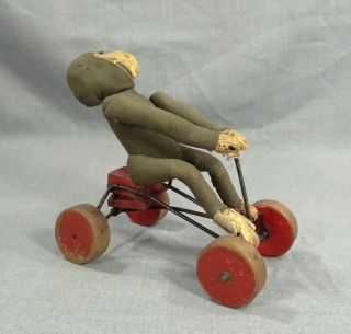 Steiff Record Peter Straw Stuffed Monkey Pull Toy on Wheels