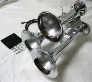 Triple Trumpet Chrome Electric Train Air Horn Kit 152nu