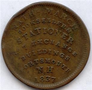 1837 March Simes Portsmouth NH Hard Times Store Card Token HT194