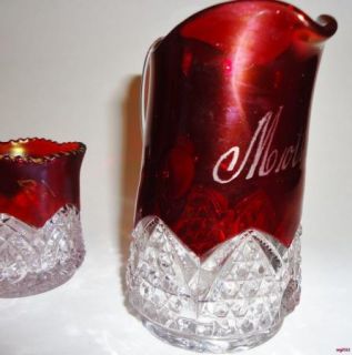 Vintage Ruby Stain Flash Glass Mini Pitcher Creamer Mother