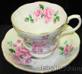 Teacup and Saucer Pretty Mauve Pink Roses FLAW on Saucer Rim