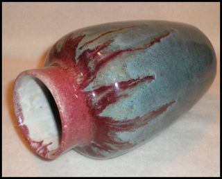 Studio Handcrafted Ceramic Vase Blue Green Maroon Tones 8 5 inches