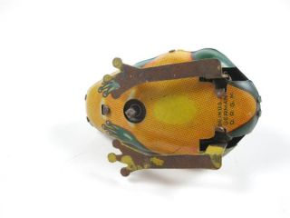 VINTAGE D.R.G.M. GERMANY TIN LITHO WIND UP HOPPING FROG TOY WITH KEY