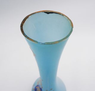 Gorgeous Antique Bohemian French Blue Opaline Floral Vase 11 5 29cms