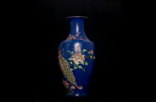 Large Antique Chinese Blue Famille Rose Gilt Vase 18th C Qing Signed